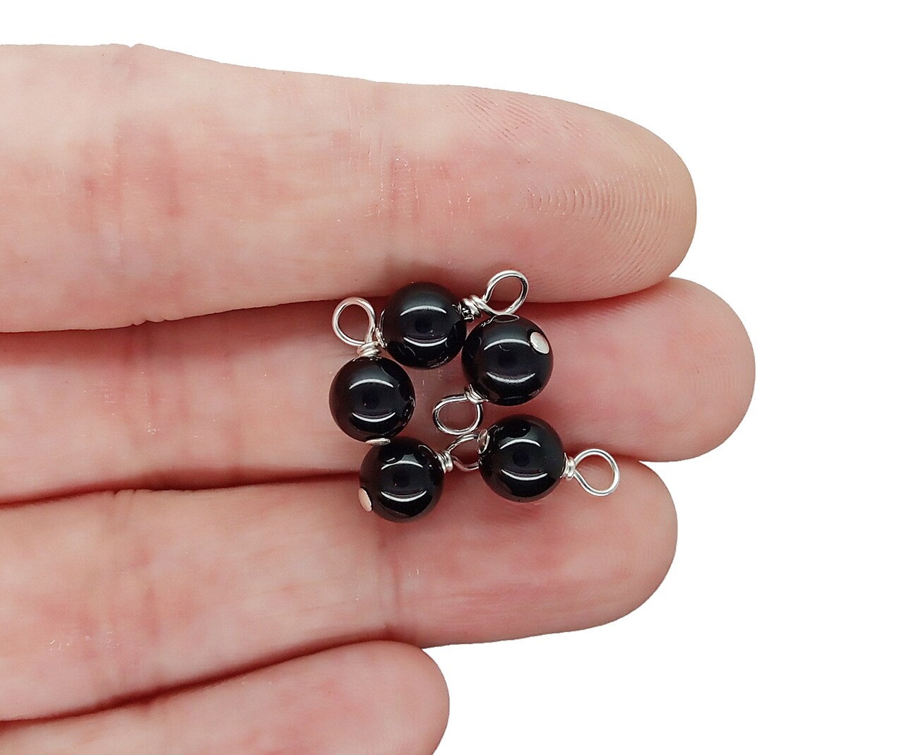 Black Onyx 6mm Bead Dangles, Small Gemstone Charms, 5 or 10 pieces, Adorabilities